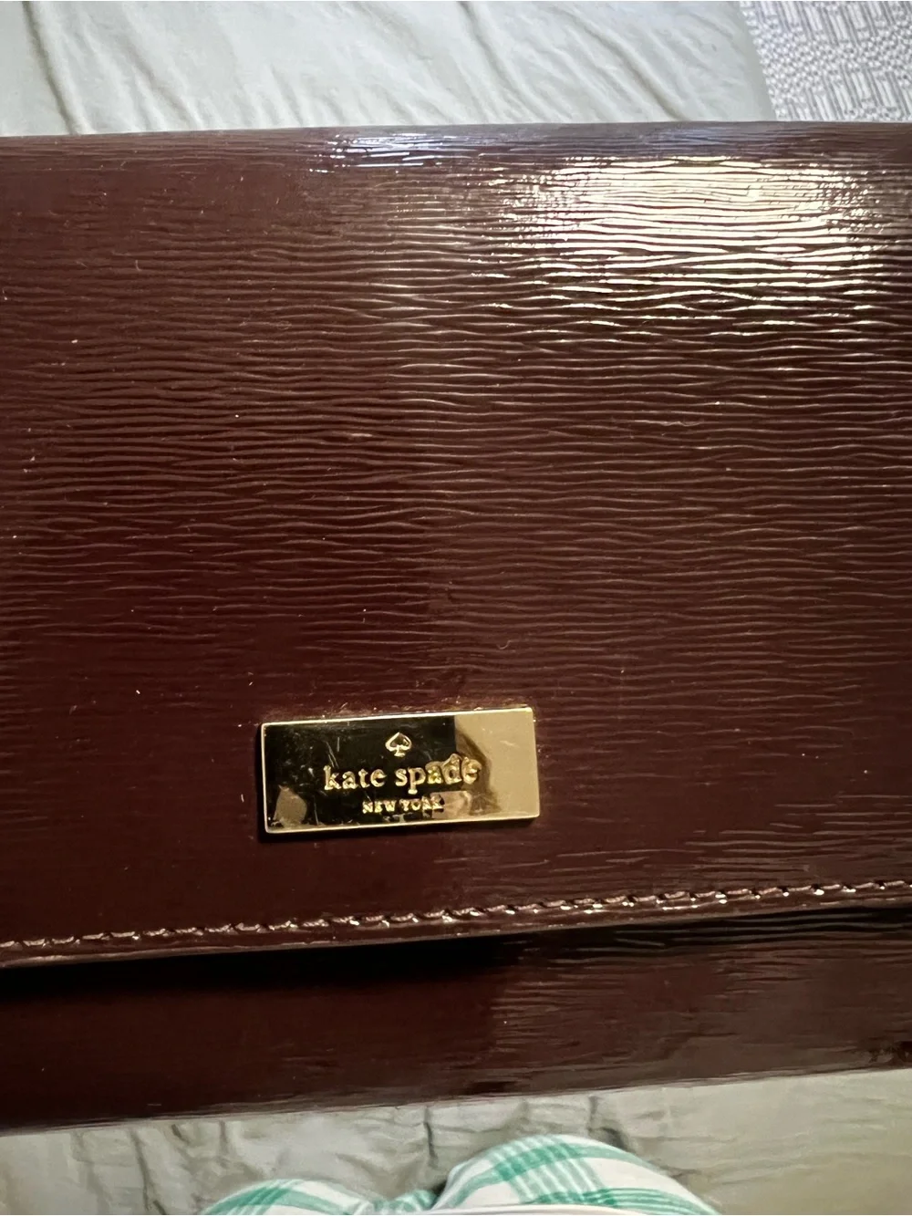 Kate Spade Burgundy Patent Textured Leather Wallet Clutch